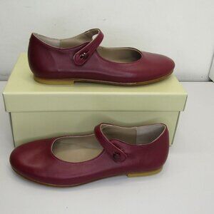 NEW BONPOINT Girls Babies Ella Flats – Red Leather Ballerina Shoes, Size 1.5
